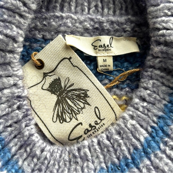 🌸NWT Multi Color Block Mix Striped Balloon Sleeve Cozy Knit Sweater - Picture 11 of 11